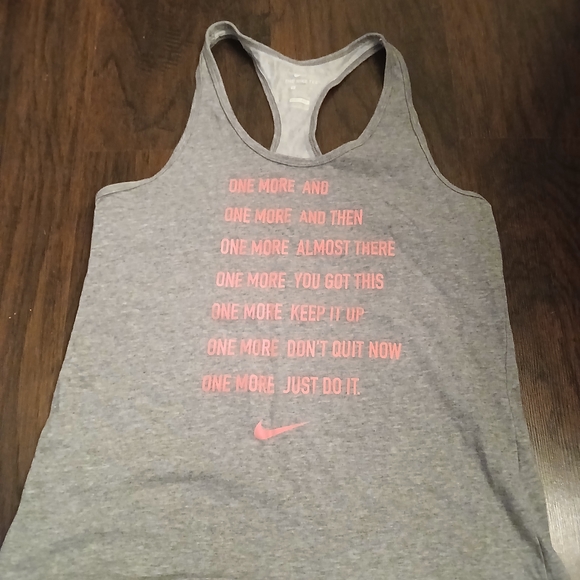 Nike Tops - Nike Gray Cross Back Tank Top with Pink Text